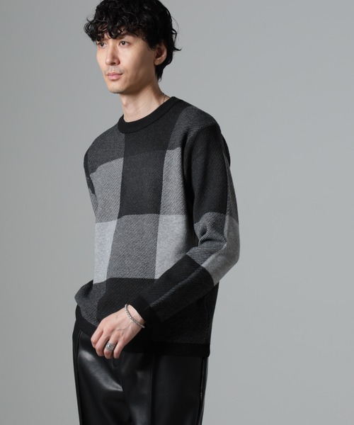 NANO universe(ナノユニバース)の「ブロックチェッククルーネックニット(ニット/セーター・メンズ・グレー/ネイビー/グリーン/ブラック・XL/S/M/L)」の5枚目の写真