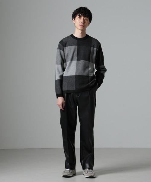 NANO universe(ナノユニバース)の「ブロックチェッククルーネックニット(ニット/セーター・メンズ・グレー/ネイビー/グリーン/ブラック・XL/S/M/L)」の9枚目の写真