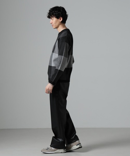 NANO universe(ナノユニバース)の「ブロックチェッククルーネックニット(ニット/セーター・メンズ・グレー/ネイビー/グリーン/ブラック・XL/S/M/L)」の12枚目の写真