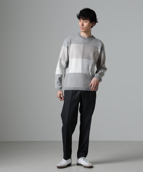 NANO universe(ナノユニバース)の「ブロックチェッククルーネックニット(ニット/セーター・メンズ・グレー/ネイビー/グリーン/ブラック・XL/S/M/L)」の16枚目の写真