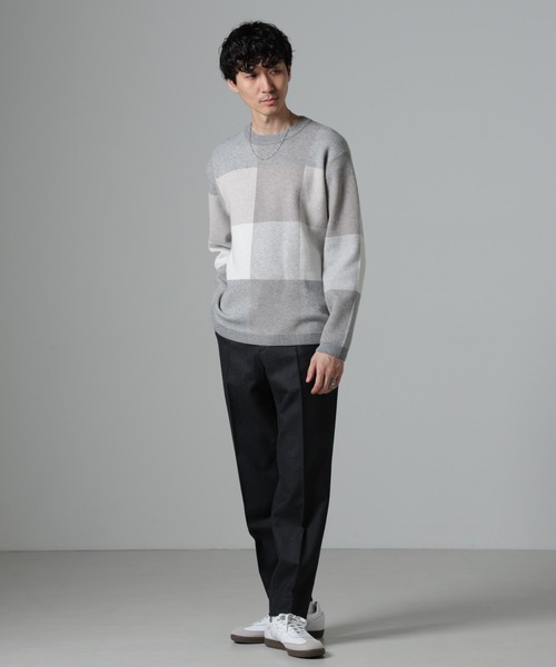 NANO universe(ナノユニバース)の「ブロックチェッククルーネックニット(ニット/セーター・メンズ・グレー/ネイビー/グリーン/ブラック・XL/S/M/L)」の17枚目の写真