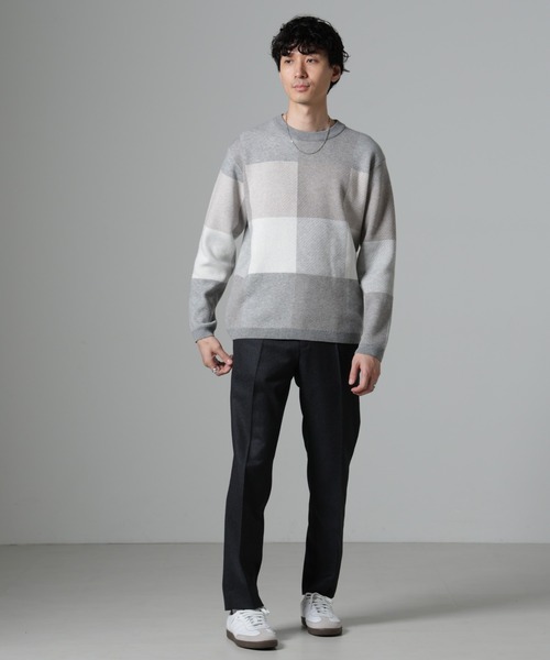 NANO universe(ナノユニバース)の「ブロックチェッククルーネックニット(ニット/セーター・メンズ・グレー/ネイビー/グリーン/ブラック・XL/S/M/L)」の18枚目の写真