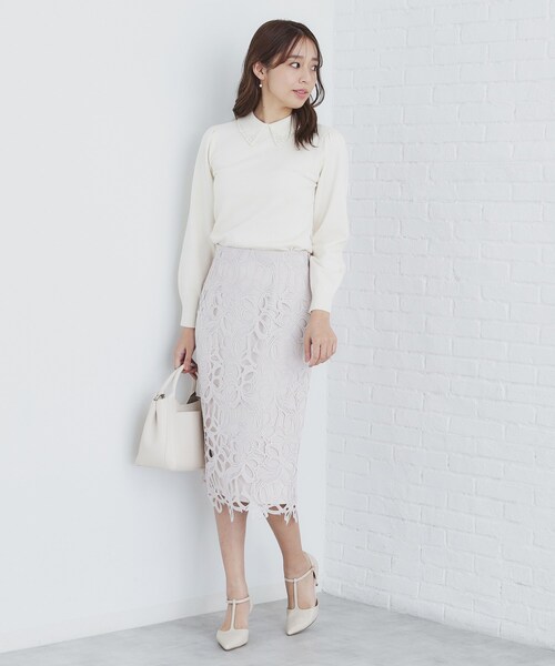 【着用1回】アリスアンドオリビア　レース襟が可愛すぎる♡パフスリーブニット 着用1回】アリスアンドオリビア レース襟が可愛すぎる♡パフスリーブ