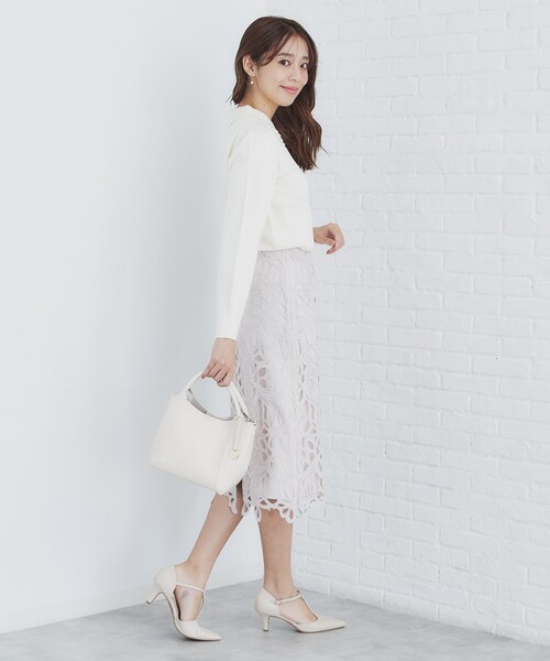 セール】《美人百花掲載》ビジュー衿付きパフスリーブニット【洗濯機