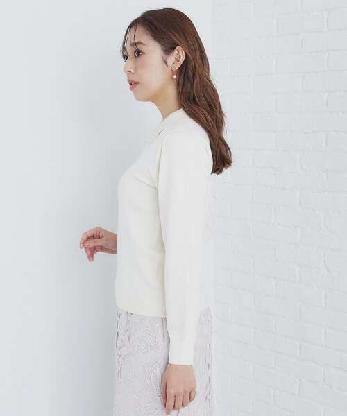 Bibiy. ホワイト パフスリーブニット セール】《美人百花掲載》ビジュー衿付きパフスリーブニット【洗濯機