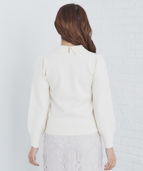 セール】《美人百花掲載》ビジュー衿付きパフスリーブニット【洗濯機