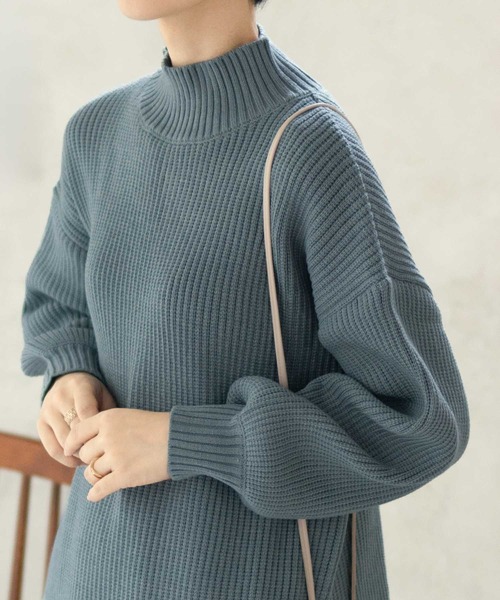 NAVY(ネイビー)の「【nAvy】畔モックネックプルオーバー(ニット/セーター・レディース・ピンク/アイボリー/ブラック/サックスブルー・フリー)」の4枚目の写真