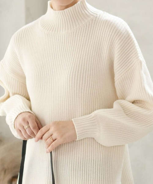 NAVY(ネイビー)の「【nAvy】畔モックネックプルオーバー(ニット/セーター・レディース・ピンク/アイボリー/ブラック/サックスブルー・フリー)」の3枚目の写真