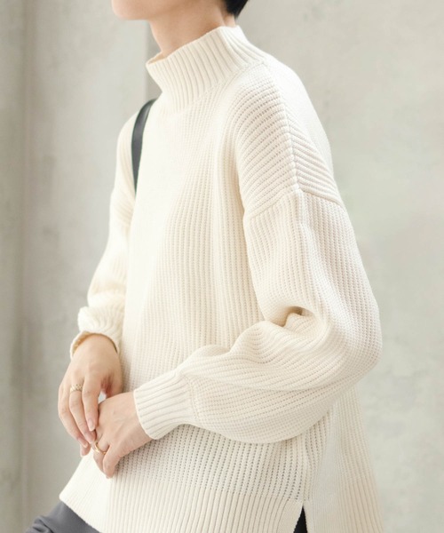 NAVY(ネイビー)の「【nAvy】畔モックネックプルオーバー(ニット/セーター・レディース・ピンク/アイボリー/ブラック/サックスブルー・フリー)」の5枚目の写真