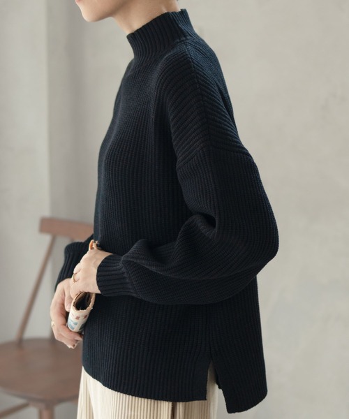 NAVY(ネイビー)の「【nAvy】畔モックネックプルオーバー(ニット/セーター・レディース・ピンク/アイボリー/ブラック/サックスブルー・フリー)」の9枚目の写真