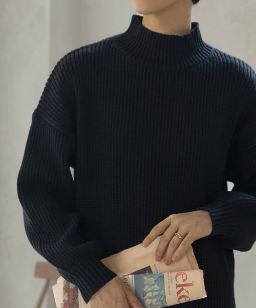 NAVY(ネイビー)の「【nAvy】畔モックネックプルオーバー(ニット/セーター・レディース・ピンク/アイボリー/ブラック/サックスブルー・フリー)」の10枚目の写真