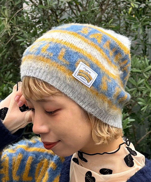 HELLO.SANFRANCISCO（ハローサンフランシスコ）の「【HELLO.SANFRANCISCO/ハローサンフランシスコ】ロゴジャガードニットビーニー（キャップ・レディース・グレー/ブラック/レッド・ONE SIZE）」の14枚目の写真