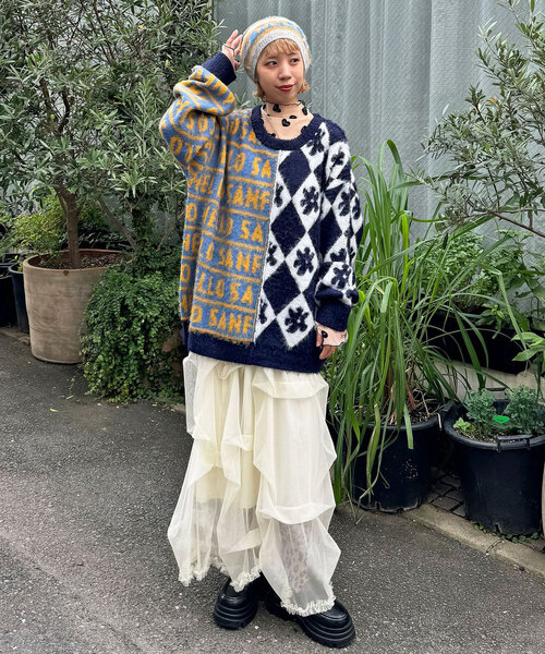 HELLO.SANFRANCISCO（ハローサンフランシスコ）の「【HELLO.SANFRANCISCO/ハローサンフランシスコ】ロゴジャガードニットビーニー（キャップ・レディース・グレー/ブラック/レッド・ONE SIZE）」の11枚目の写真