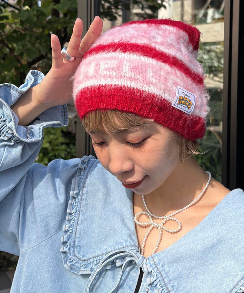 HELLO.SANFRANCISCO（ハローサンフランシスコ）の「【HELLO.SANFRANCISCO/ハローサンフランシスコ】ロゴジャガードニットビーニー（キャップ・レディース・グレー/ブラック/レッド・ONE SIZE）」の8枚目の写真