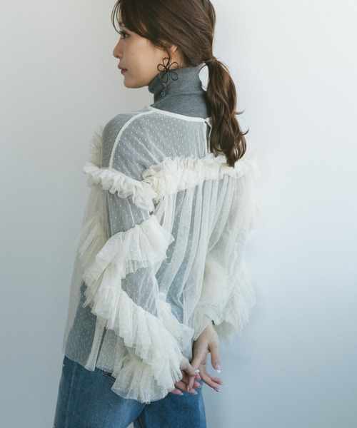 ECREL（エクレール）の「ドットチュールフリルブラウス（シャツ