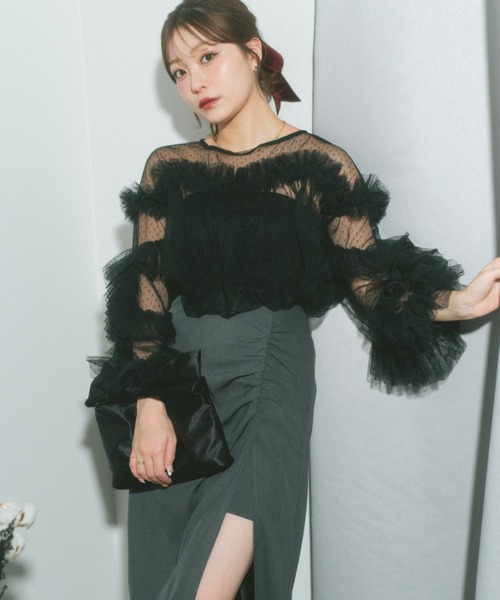 ECREL（エクレール）の「ドットチュールフリルブラウス（シャツ/ブラウス・レディース・アイボリー/ブラック・FREE）」の13枚目の写真