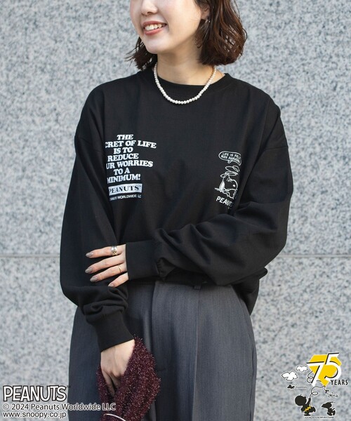 coen(コーエン)の「PEANUTS(ピーナッツ)×coen 天竺ロングスリーブTシャツ(Tシャツ/カットソー・レディース・ダークグレー/ブラック/オフホワイト/ライトグレー・L/M)」の3枚目の写真