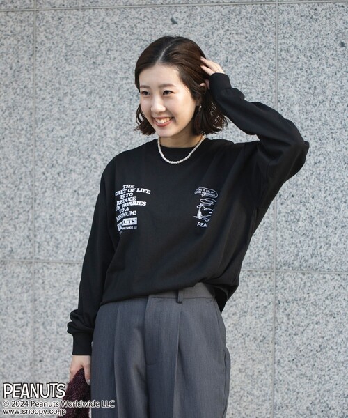 coen(コーエン)の「PEANUTS(ピーナッツ)×coen 天竺ロングスリーブTシャツ(Tシャツ/カットソー・レディース・ダークグレー/ブラック/オフホワイト/ライトグレー・L/M)」の12枚目の写真