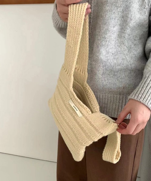 Miniministore(ミニミニストア)の「ミニハンドバッグ 英字ロゴ ニットバッグ(ハンドバッグ・レディース・ライトグリーン/クリーム/グリーン/ブルー/フューシャピンク/ブラック/グレー/ブラウン/レッド・FREE)」の11枚目の写真