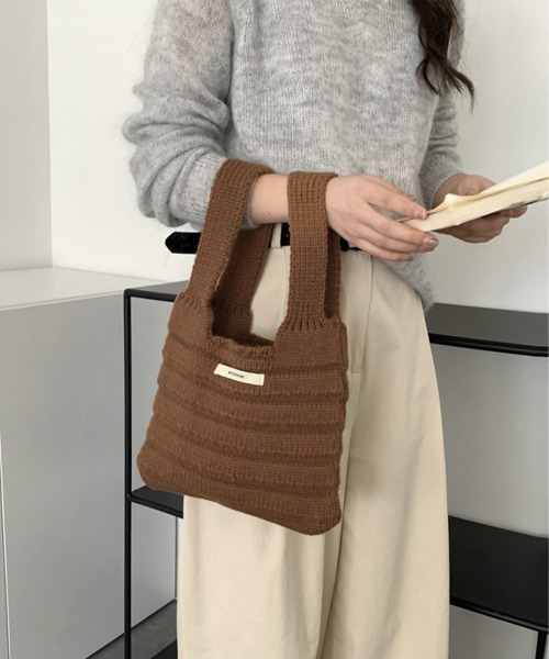 Miniministore(ミニミニストア)の「ミニハンドバッグ 英字ロゴ ニットバッグ(ハンドバッグ・レディース・ライトグリーン/クリーム/グリーン/ブルー/フューシャピンク/ブラック/グレー/ブラウン/レッド・FREE)」の18枚目の写真