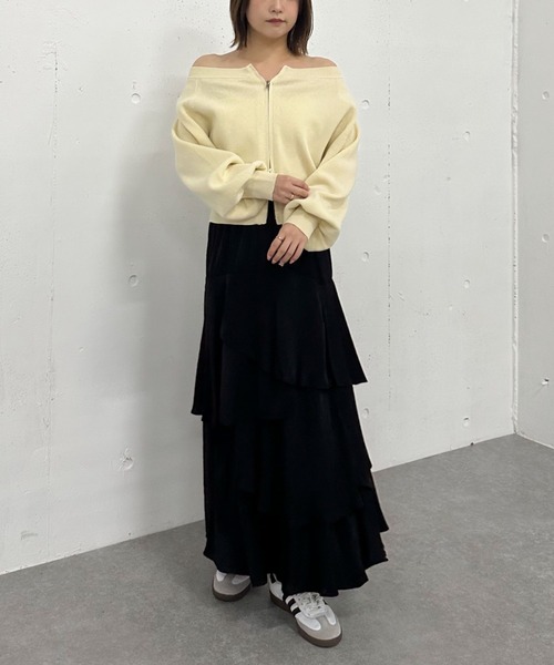 水玉】新品 段々フリル 裾サテンテープ ラテンスカート黒白m210