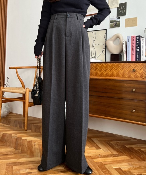 セール】ウールライク起毛ツータックセミワイドパンツ（その他パンツ