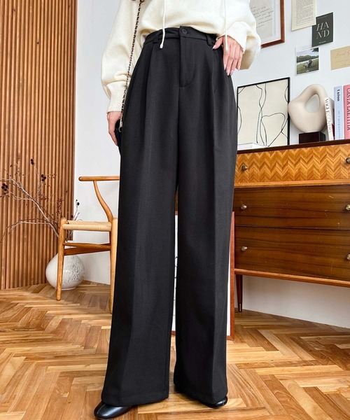 LOULOU select(ルルセレクト)の「ウールライク起毛ツータックセミワイドパンツ(その他パンツ・レディース・チャコールグレー/ブラック/ブラウン・M/S/L)」の2枚目の写真