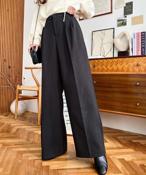 LOULOU select(ルルセレクト)の「ウールライク起毛ツータックセミワイドパンツ(その他パンツ・レディース・チャコールグレー/ブラック/ブラウン・M/S/L)」の14枚目の写真