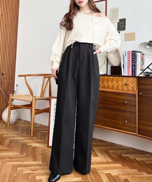LOULOU select(ルルセレクト)の「ウールライク起毛ツータックセミワイドパンツ(その他パンツ・レディース・チャコールグレー/ブラック/ブラウン・M/S/L)」の15枚目の写真