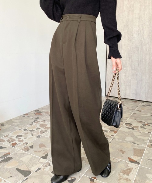 LOULOU select(ルルセレクト)の「ウールライク起毛ツータックセミワイドパンツ(その他パンツ・レディース・チャコールグレー/ブラック/ブラウン・M/S/L)」の12枚目の写真
