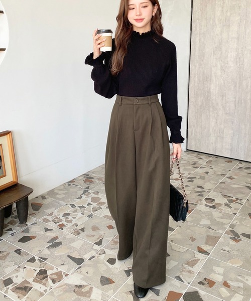 ウールライク起毛ツータックセミワイドパンツ（その他パンツ）｜LOULOU
