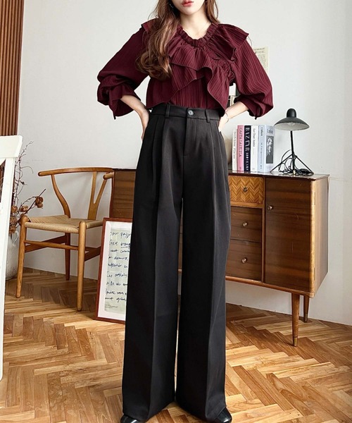 LOULOU select(ルルセレクト)の「ウールライク起毛ツータックセミワイドパンツ(その他パンツ・レディース・チャコールグレー/ブラック/ブラウン・M/S/L)」の20枚目の写真