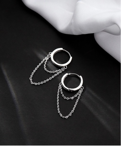 Burner（バーナー）の「【OKUOKU　0909】デザイン ダブルチェーン フープピアス　両耳用　 oku-pierce-629308850158-6 Nn【RBTS】（ピアス（両耳用）・レディース・シルバー・FREE）」の4枚目の写真