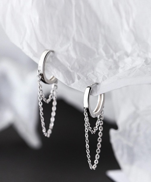 Burner（バーナー）の「【OKUOKU　0909】デザイン ダブルチェーン フープピアス　両耳用　 oku-pierce-629308850158-6 Nn【RBTS】（ピアス（両耳用）・レディース・シルバー・FREE）」の5枚目の写真