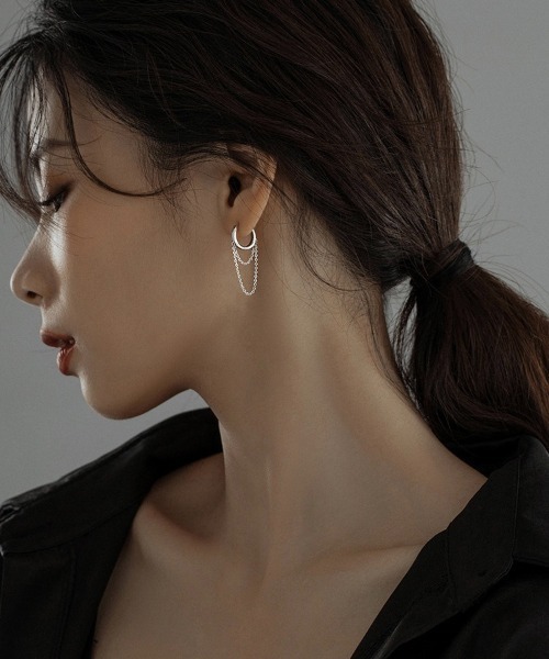 Burner（バーナー）の「【OKUOKU　0909】デザイン ダブルチェーン フープピアス　両耳用　 oku-pierce-629308850158-6 Nn【RBTS】（ピアス（両耳用）・レディース・シルバー・FREE）」の3枚目の写真