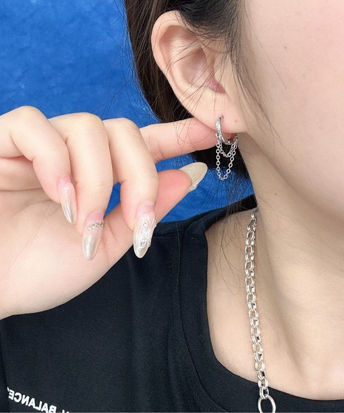 Burner（バーナー）の「【OKUOKU　0909】デザイン ダブルチェーン フープピアス　両耳用　 oku-pierce-629308850158-6 Nn【RBTS】（ピアス（両耳用）・レディース・シルバー・FREE）」の7枚目の写真