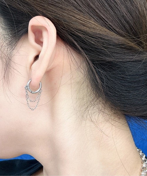 Burner（バーナー）の「【OKUOKU　0909】デザイン ダブルチェーン フープピアス　両耳用　 oku-pierce-629308850158-6 Nn【RBTS】（ピアス（両耳用）・レディース・シルバー・FREE）」の8枚目の写真