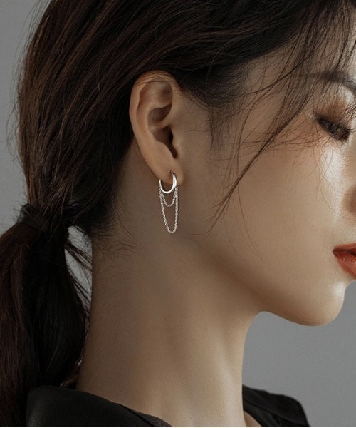 Burner（バーナー）の「【OKUOKU　0909】デザイン ダブルチェーン フープピアス　両耳用　 oku-pierce-629308850158-6 Nn【RBTS】（ピアス（両耳用）・レディース・シルバー・FREE）」の10枚目の写真