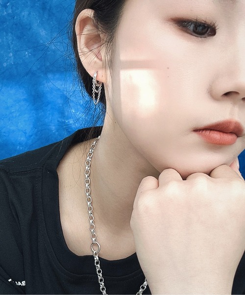 Burner（バーナー）の「【OKUOKU　0909】デザイン ダブルチェーン フープピアス　両耳用　 oku-pierce-629308850158-6 Nn【RBTS】（ピアス（両耳用）・レディース・シルバー・FREE）」の11枚目の写真