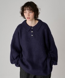 ONCILY | SILVER BUTTON SHAGGY KNIT POLO  / シルバーボタンシャギーニットポロ(ニット/セーター)