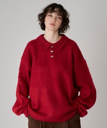 SILVER BUTTON SHAGGY KNIT POLO / シルバーボタンシャギーニットポロ