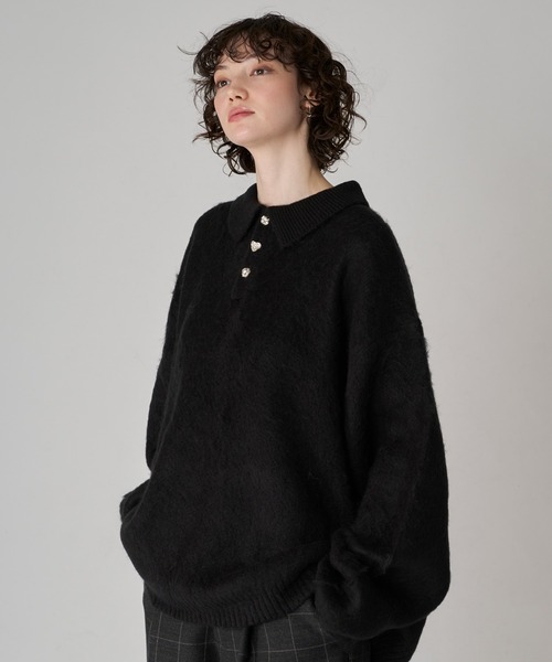ONCILY（オンシェリー）の「SILVER BUTTON SHAGGY KNIT POLO  / シルバーボタンシャギーニットポロ（ニット/セーター・メンズ・ブラック/ネイビー/レッド/ブラウン・SMALL/LARGE/MEDIUM）」の8枚目の写真