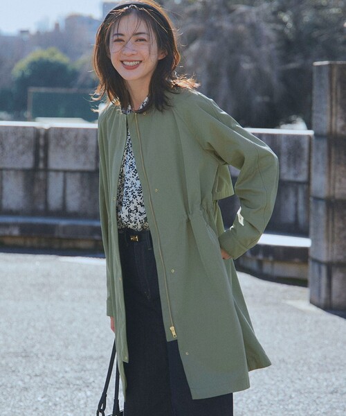 セール】【撥水加工】ライトツイル ノーカラーコート（ノーカラー