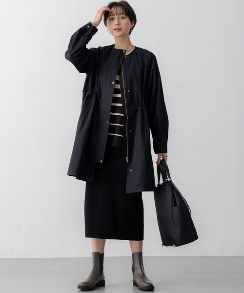 23区 L（ニジュウサンクオオキイサイズ）の「【撥水加工】ライトツイル ノーカラーコート（ノーカラーコート・レディース・カーキ系/ネイビー系/ベージュ系・44/46/48）」の7枚目の写真