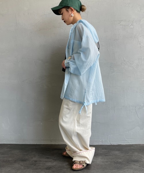 någontans フード付きストライプシャツ Mサイズ någontans フード付き