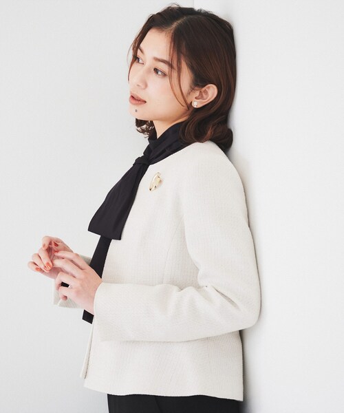 UNTITLED（アンタイトル）の「【通勤】ツイード ペプラムジャケット（ノーカラージャケット・レディース・ベージュ系その他7/ネイビー系3/ブルー系8・00/01/02/03/04/42/44/48/50/46）」の6枚目の写真