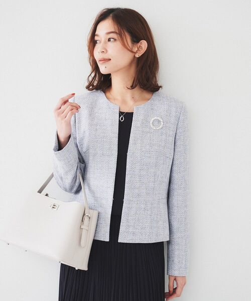 UNTITLED（アンタイトル）の「【通勤】ツイード ペプラムジャケット（ノーカラージャケット・レディース・ベージュ系その他7/ネイビー系3/ブルー系8・00/01/02/03/04/42/44/48/50/46）」の10枚目の写真