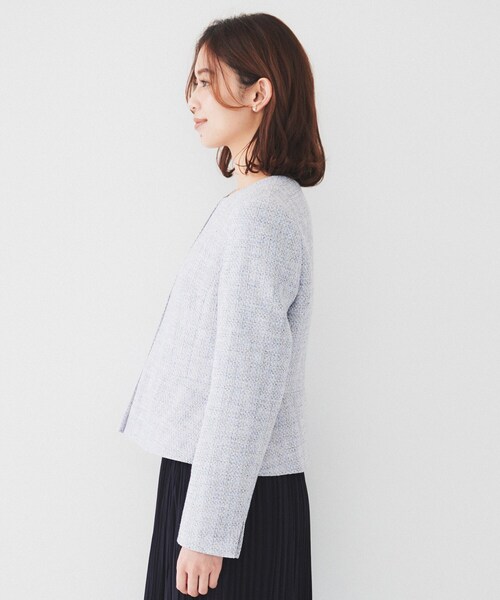 UNTITLED（アンタイトル）の「【通勤】ツイード ペプラムジャケット（ノーカラージャケット・レディース・ベージュ系その他7/ネイビー系3/ブルー系8・00/01/02/03/04/42/44/48/50/46）」の21枚目の写真