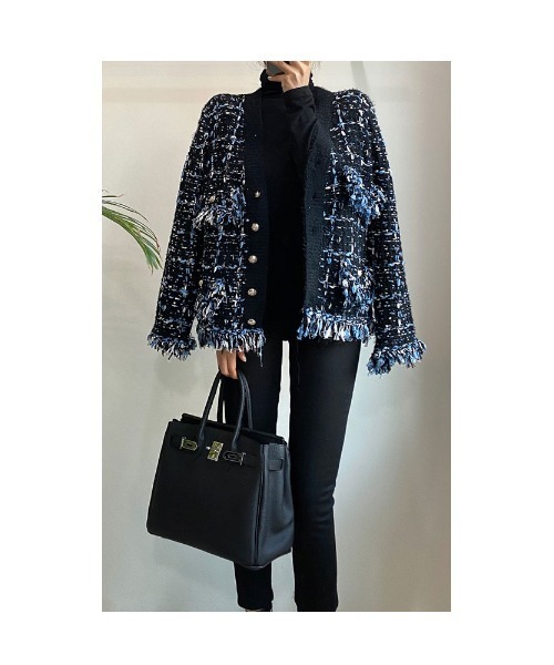 Sawa a la mode（サワアラモード）の「ツイード風フリンジニットカーディガン（カーディガン/ボレロ・レディース・ブラック/モカ・FREE）」の21枚目の写真