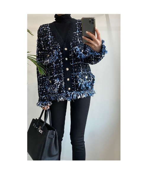 Sawa a la mode（サワアラモード）の「ツイード風フリンジニットカーディガン（カーディガン/ボレロ・レディース・ブラック/モカ・FREE）」の20枚目の写真